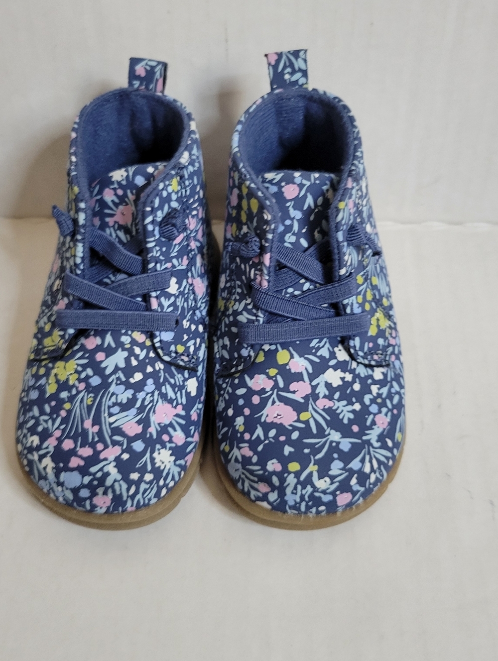 Carter's Blue & Pink Floral Slip On Booties With Elastic Laces Baby Girls' 4